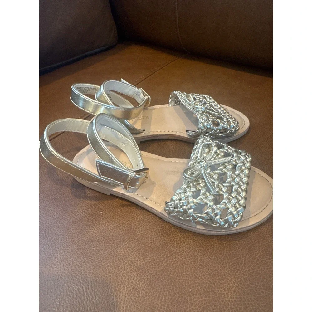 J.Crew Crewcuts Girls Metallic Gold Woven Bow Ankle Strap Sandals K10 BY295
